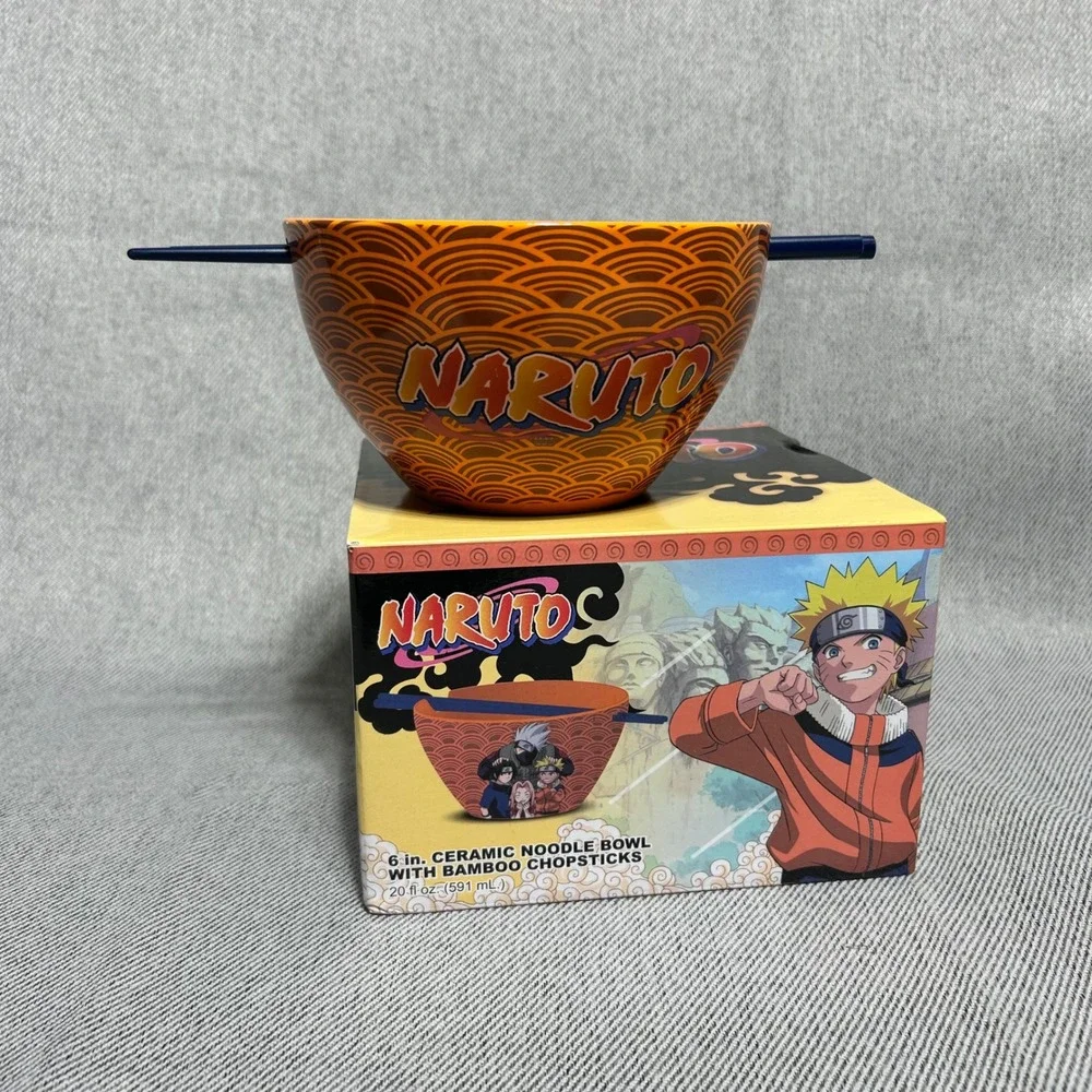 Bioworld Naruto Ceramic Noodle Bowl 20oz Orange Kakashi Sasuke Sakura 6in Bowl